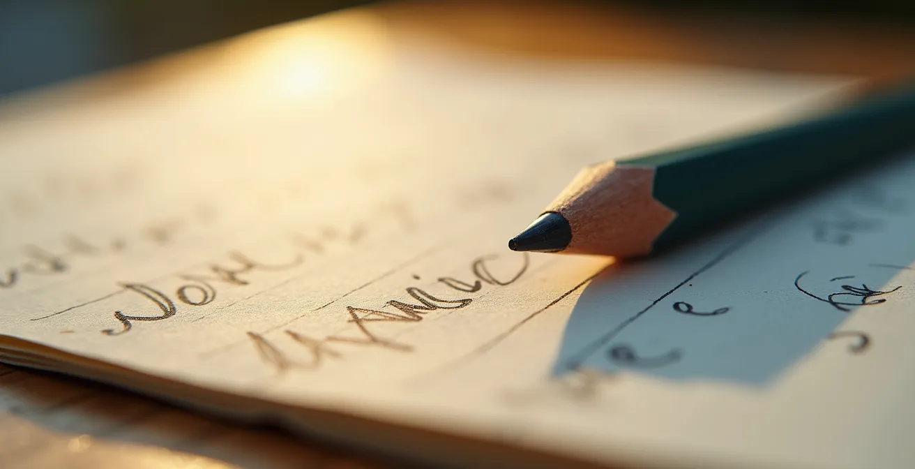 Gros plan sur un carnet de voyage avec texture du papier et crayon