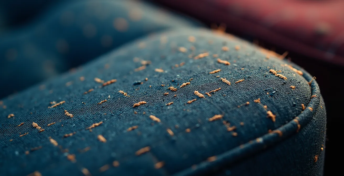 Texture détaillée d'un siège de bus montrant l'usure et les motifs